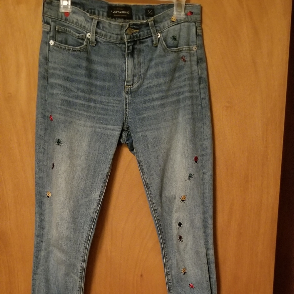 Lucky Brand, bug embroidered ava skinny jeans